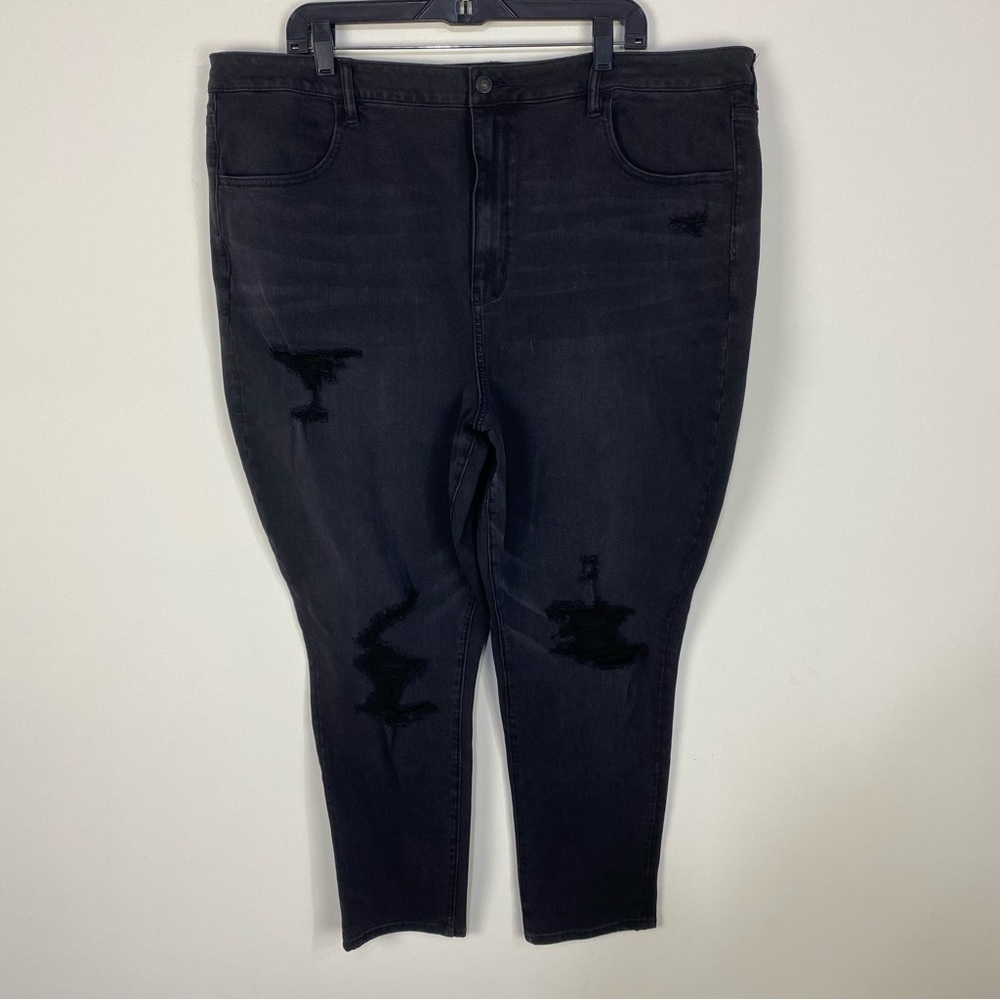American Eagle Super High Rise Black Jeggings Denim Distressed NWT 24 Short